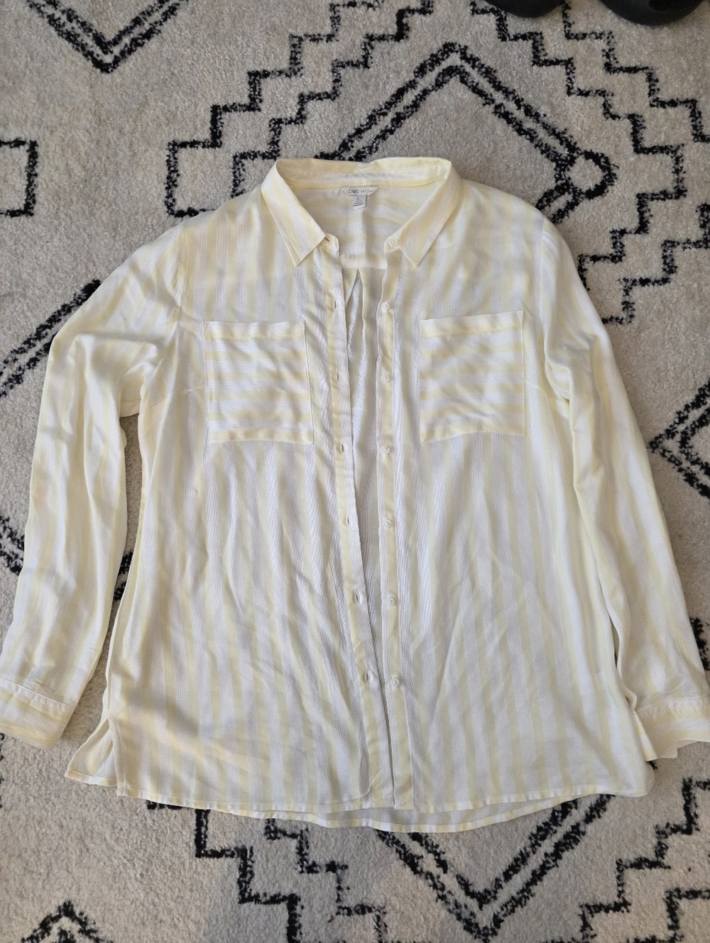 Light Yellow Stripe Tie-Front Women's Shirt - Picture 7 of 7